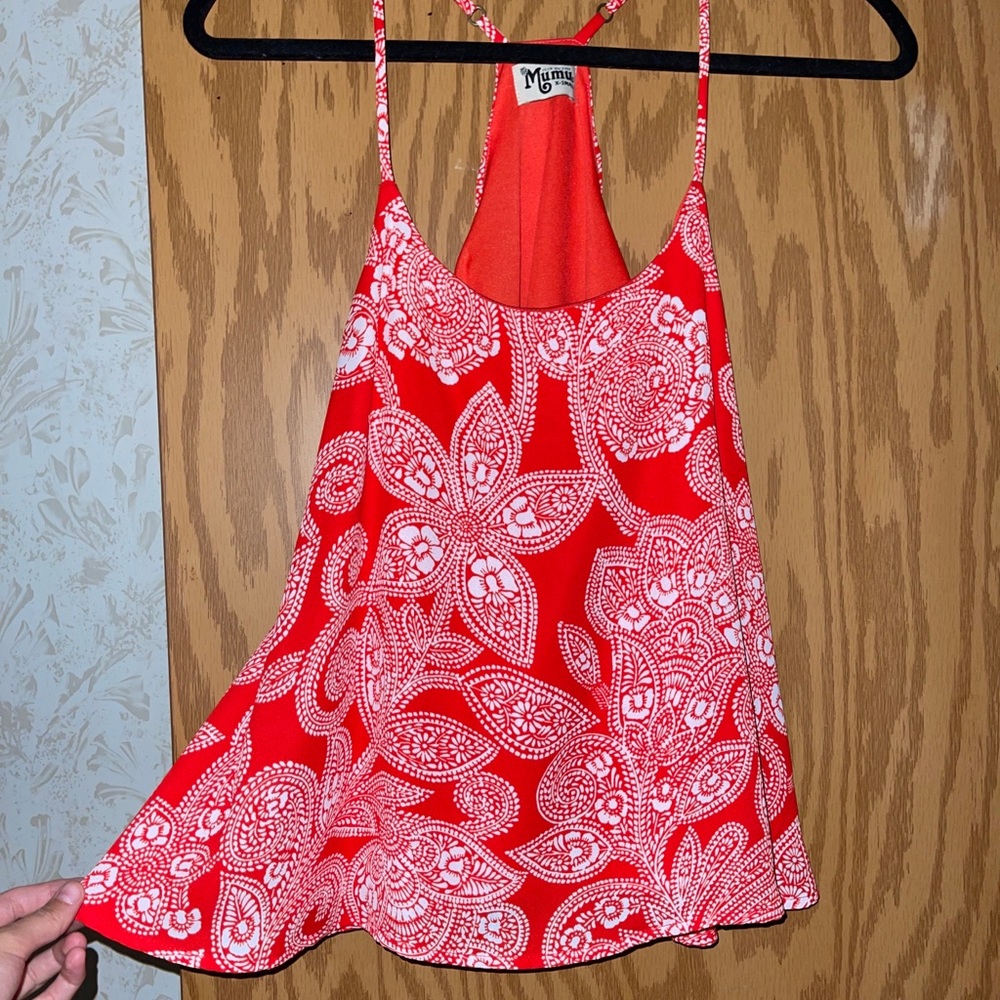 Show me your mumu, red and white flowy top size XS